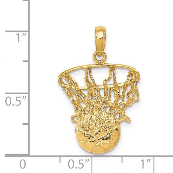 14k Yellow Gold Genuine Sports Swoosh Basketball and Net Necklace Charm Pendant - Picture 5 of 5